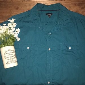 APT 9 short sleeve button down dress shirt / teal